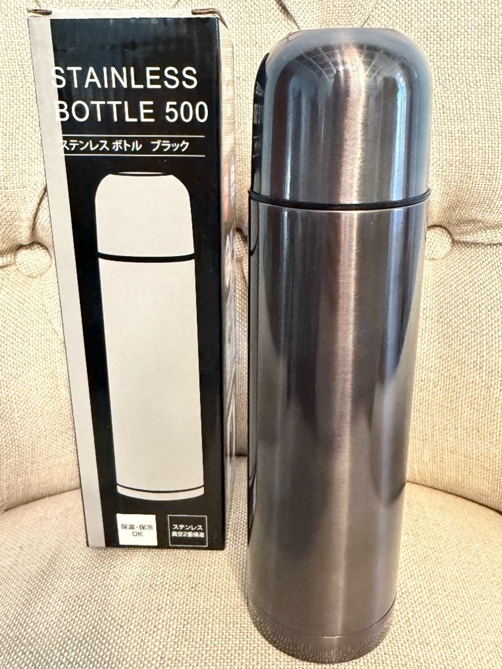 Stainless Steel Thermal Bottle with Cup Vacuum Insulated Bottle Black Gray 500ml